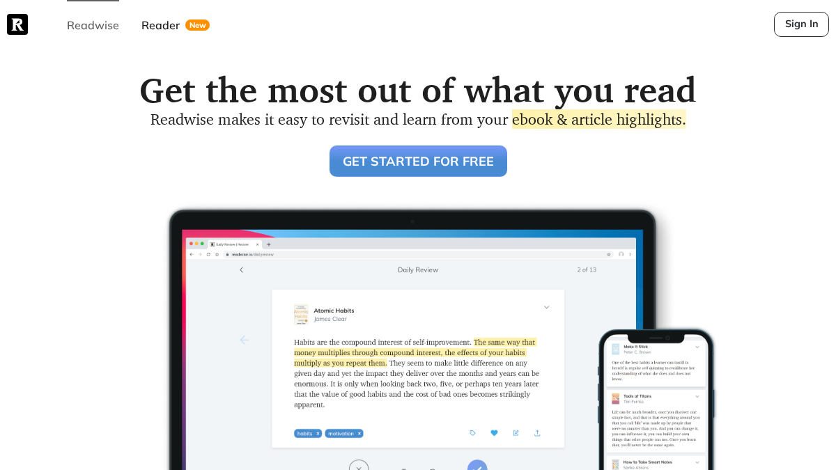 readwise.io 官网首页截图