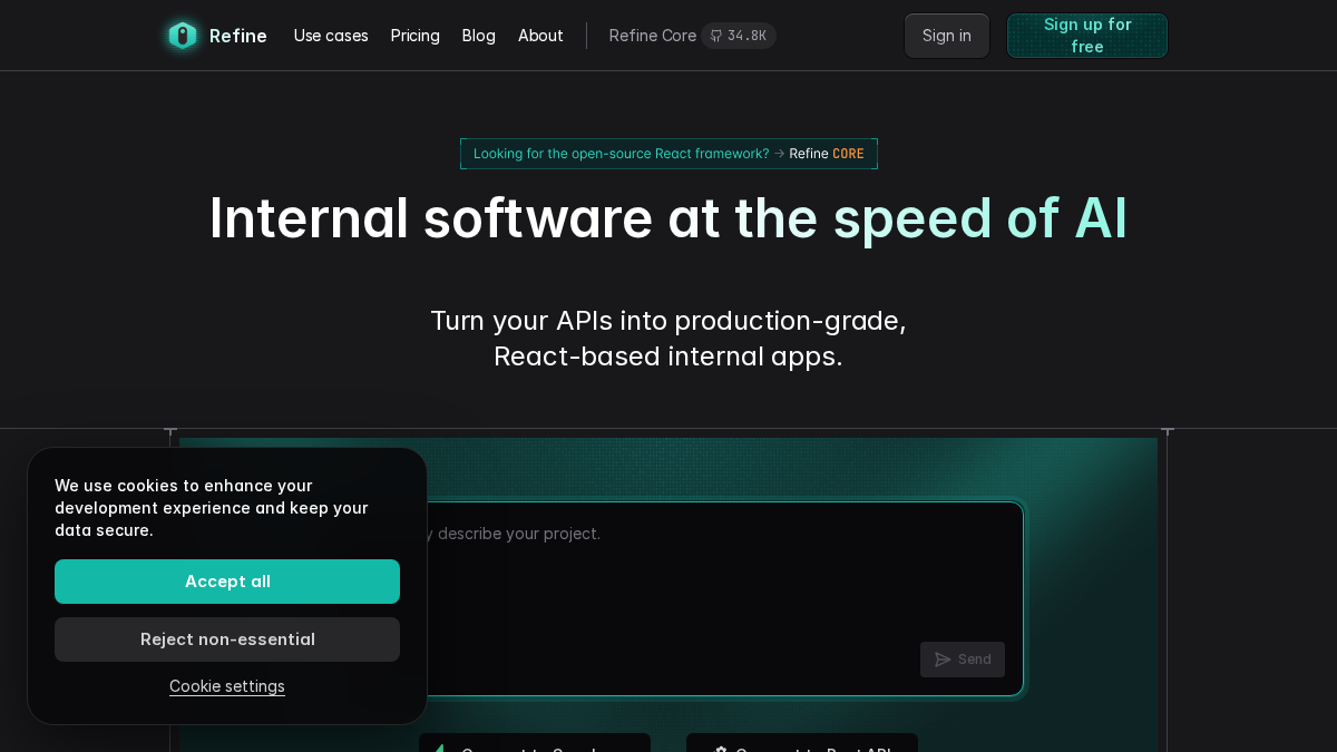 refine.dev 官网首页截图