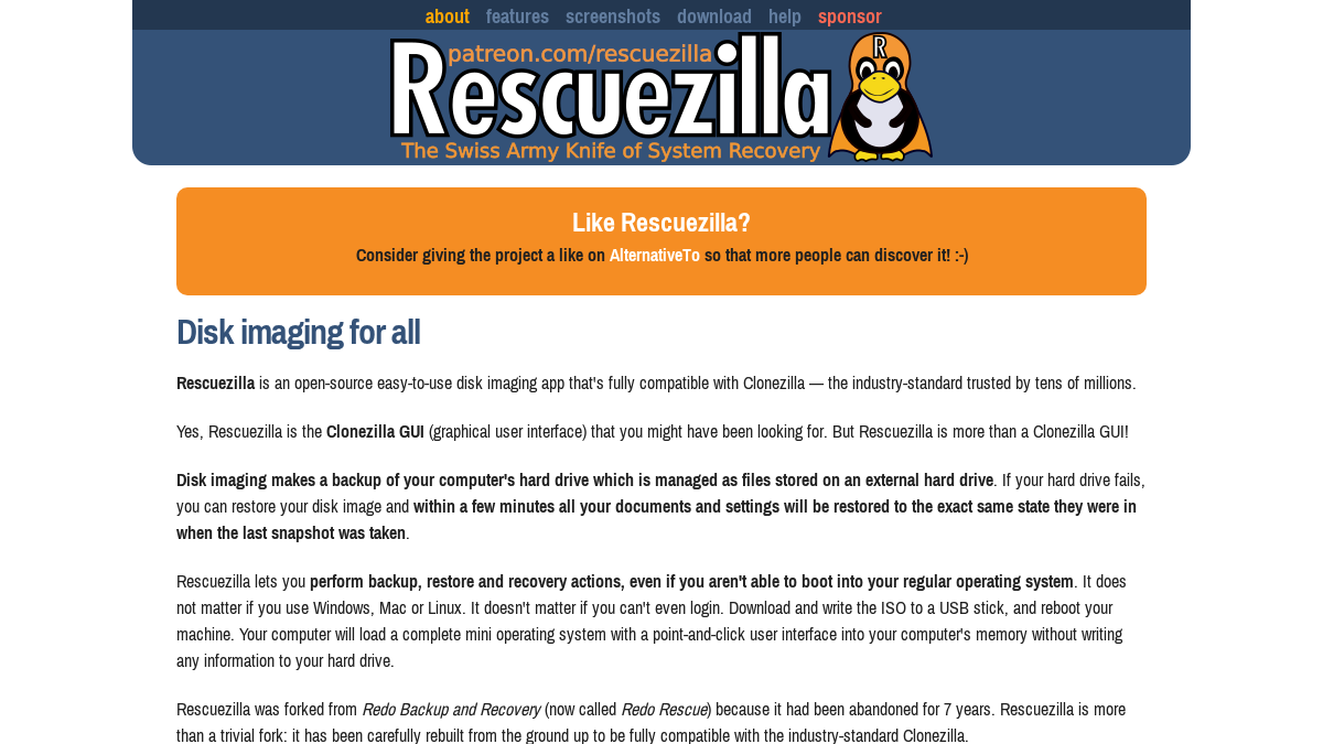 rescuezilla.com 官网首页截图