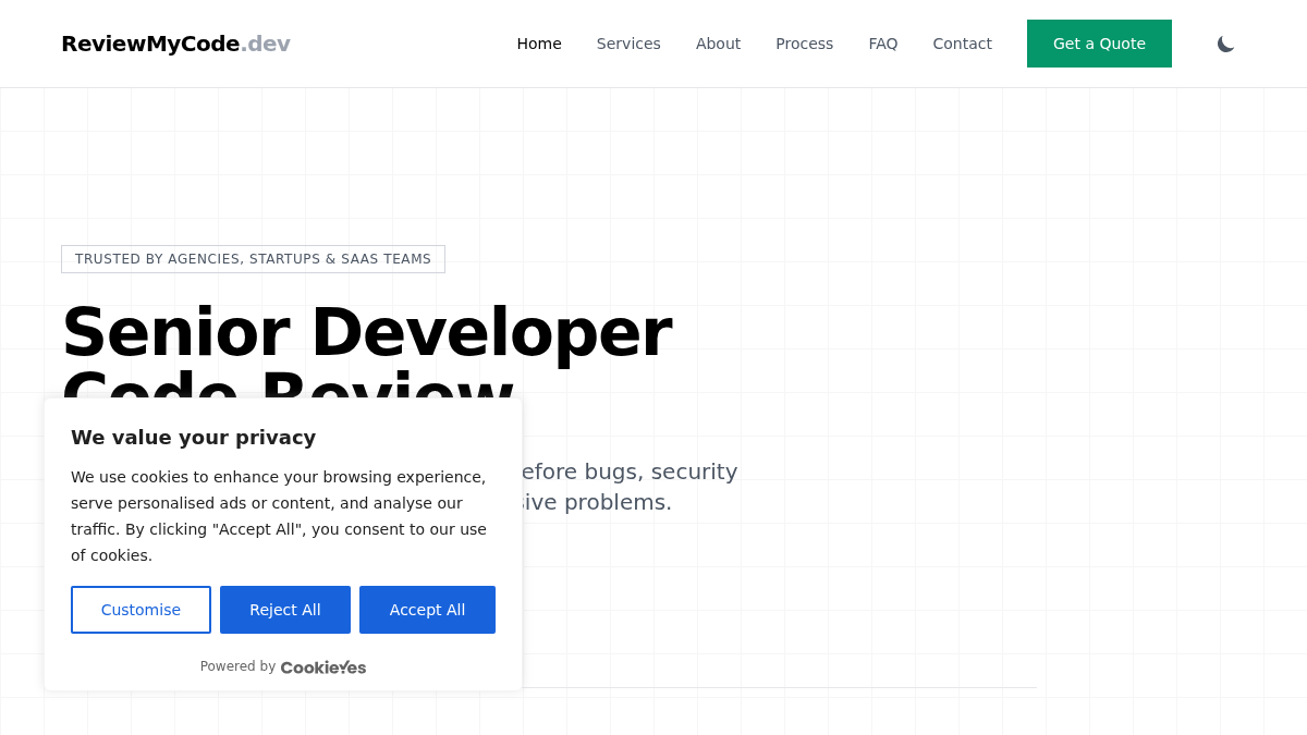 reviewmycode.dev 官网首页截图