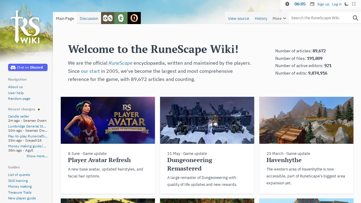 runescape.wiki 官网首页截图