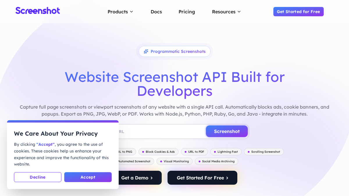 screenshotapi.net 官网首页截图