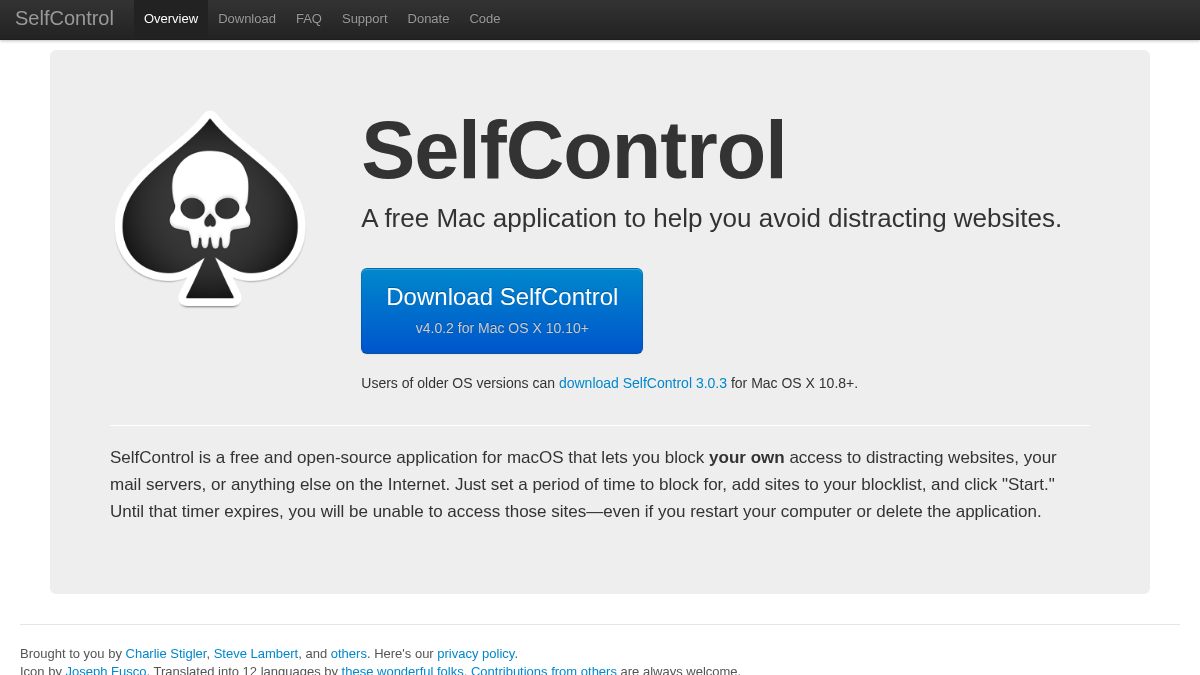selfcontrolapp.com 官网首页截图