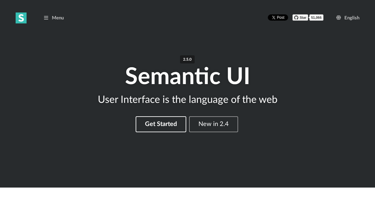 semantic-ui.com 官网首页截图