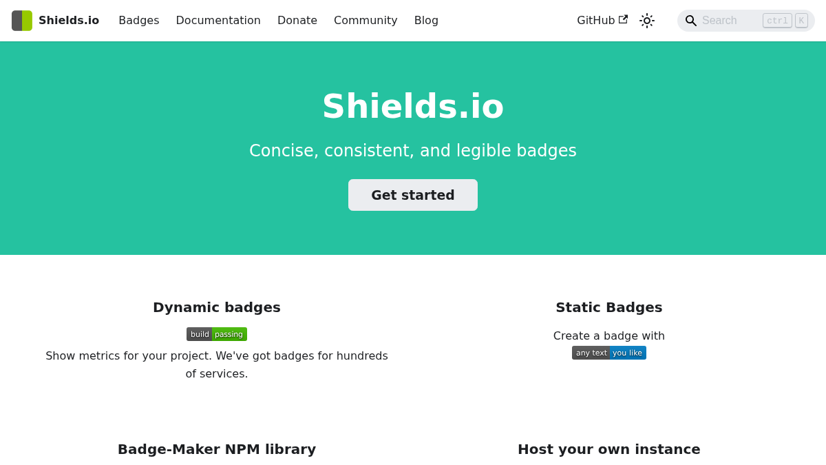 shields.io 官网首页截图