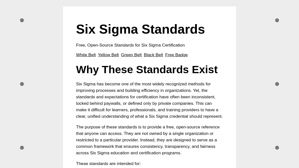 sixsigmastandards.org 官网首页截图