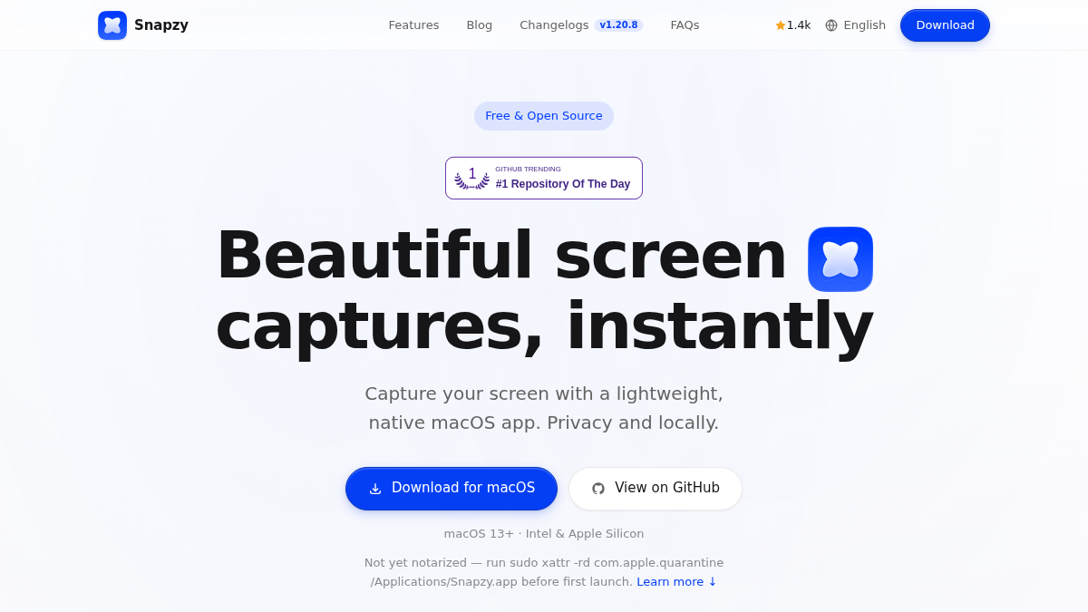 snapzy.app 官网首页截图