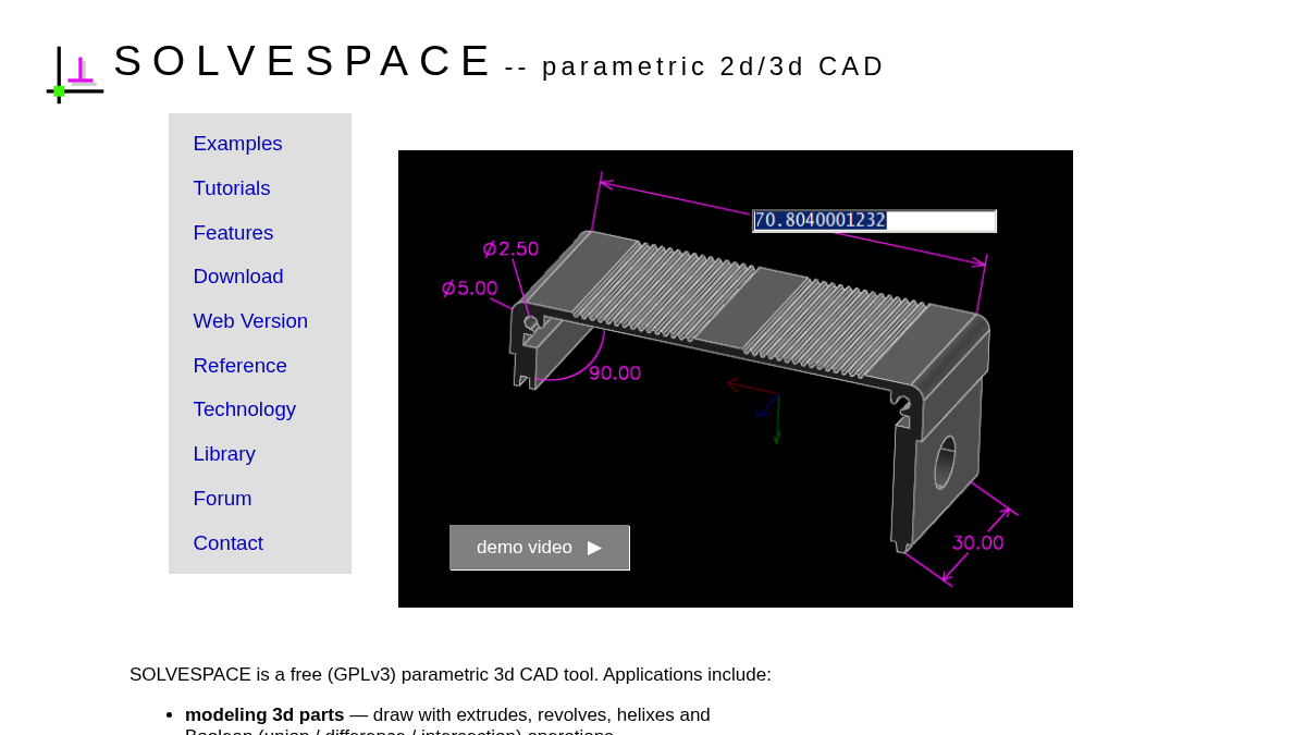 solvespace.com 官网首页截图