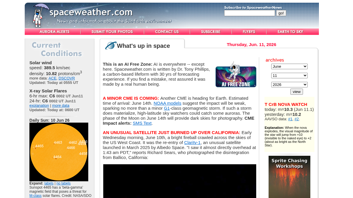 spaceweather.com 官网首页截图