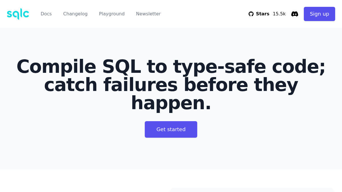 sqlc.dev 官网首页截图