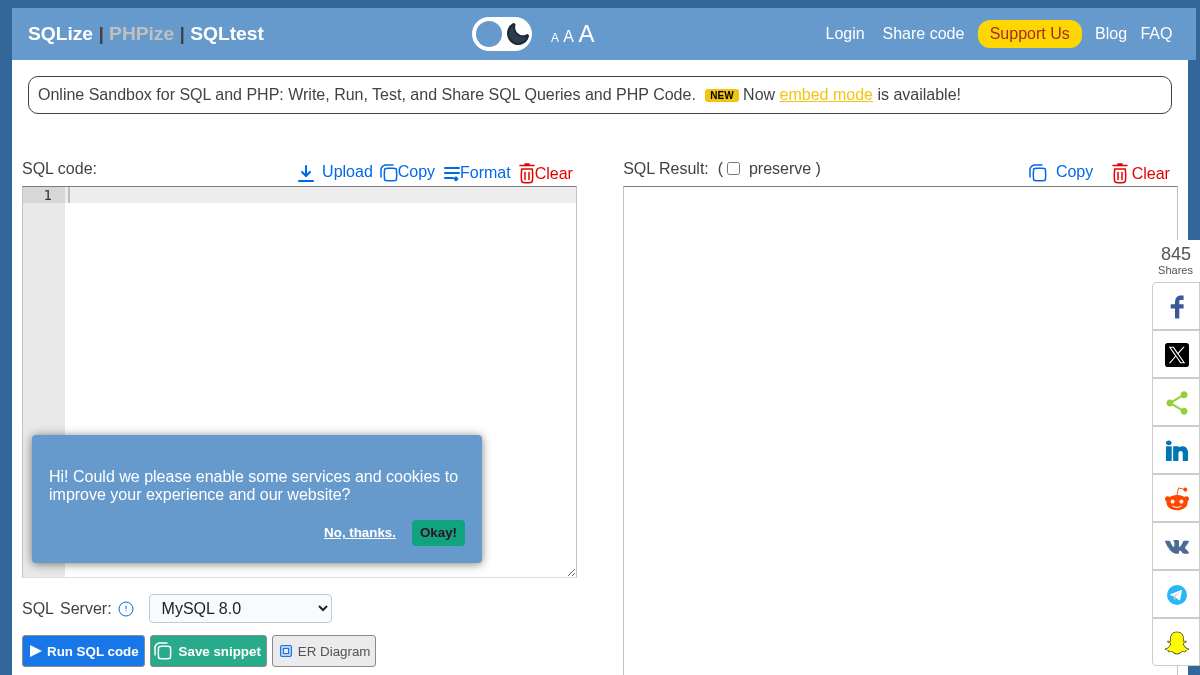 sqlize.online 官网首页截图