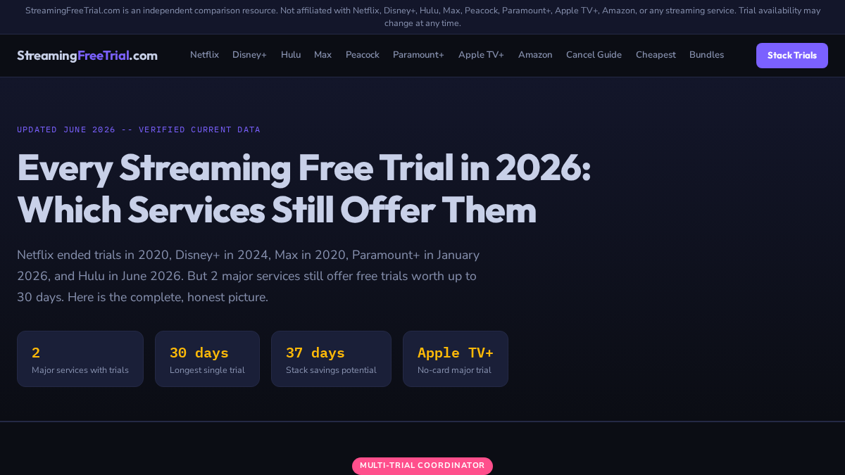 streamingfreetrial.com 官网首页截图