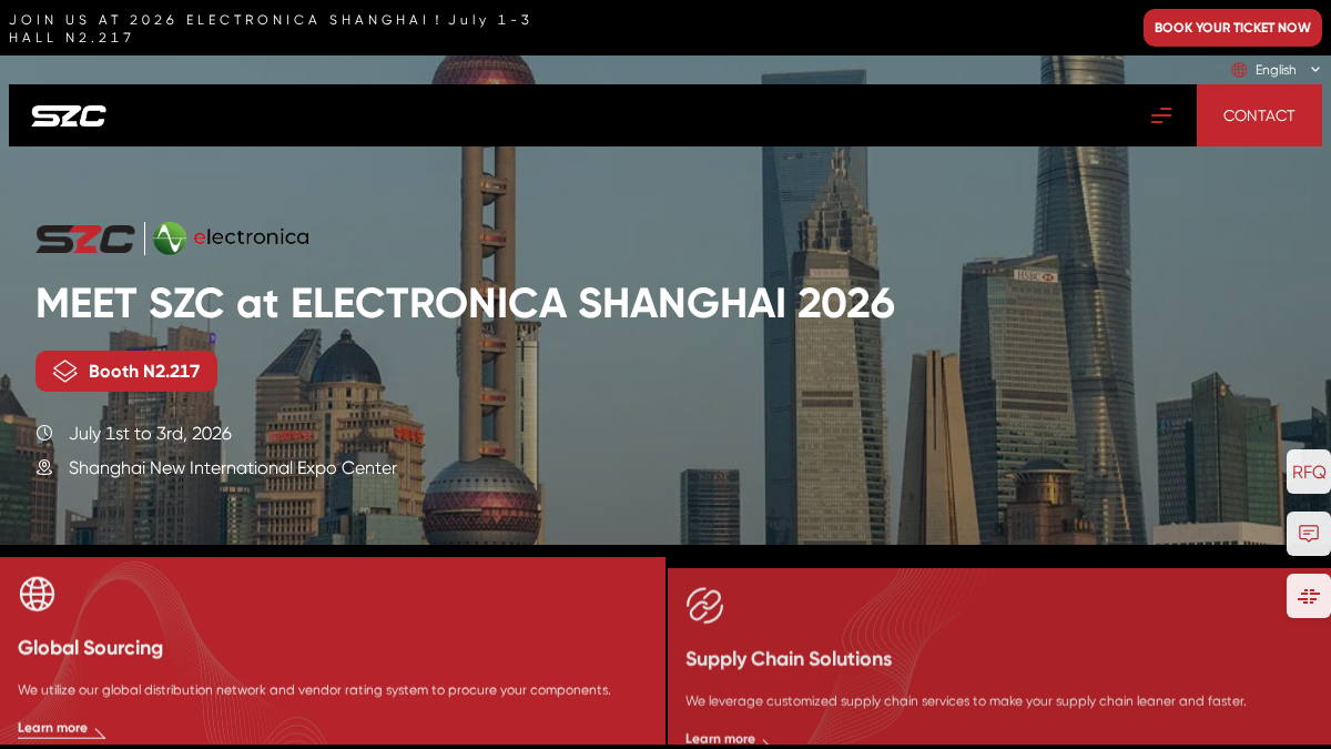 szcomponents.com 官网首页截图