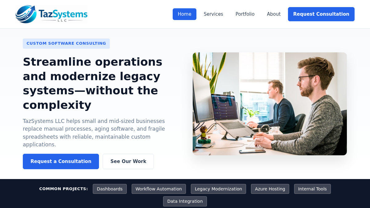 tazsystems.com 官网首页截图
