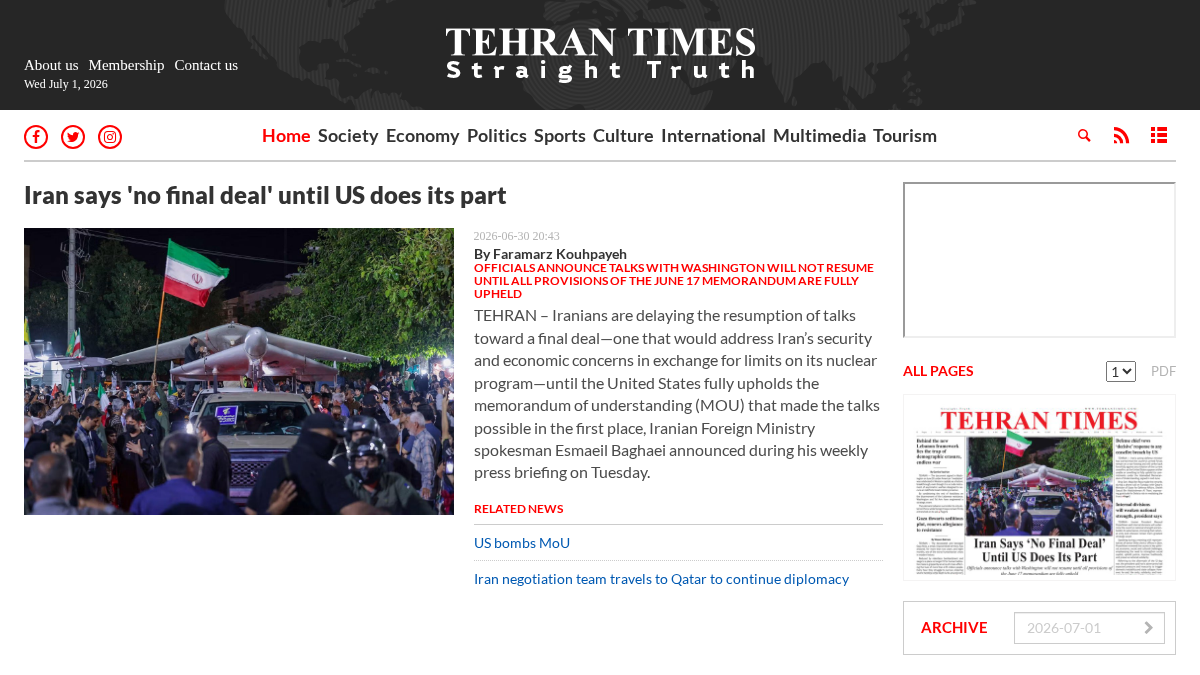 tehrantimes.com 官网首页截图