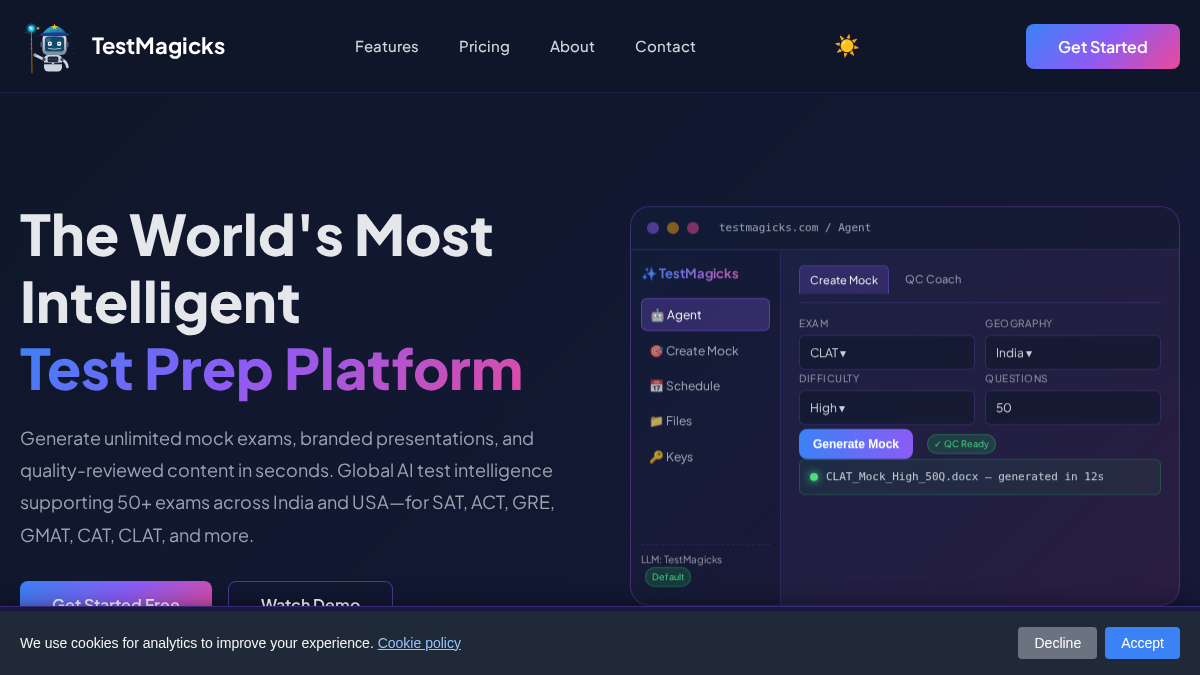 testmagicks.com 官网首页截图