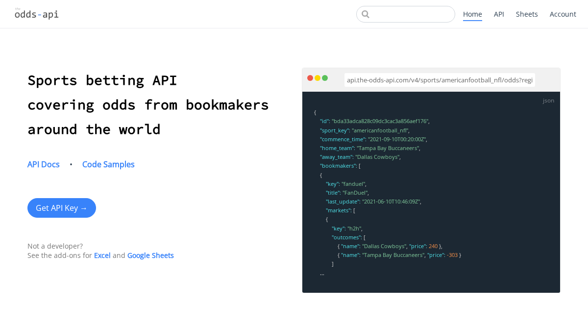the-odds-api.com 官网首页截图