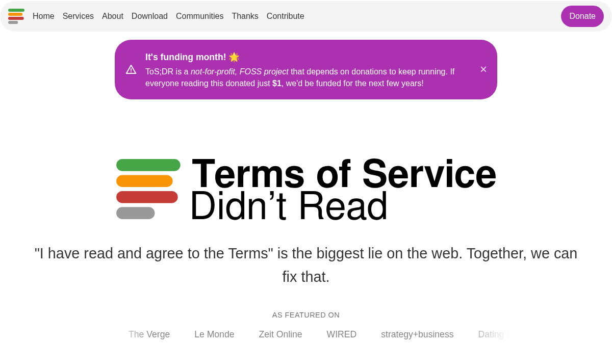 tosdr.org 官网首页截图