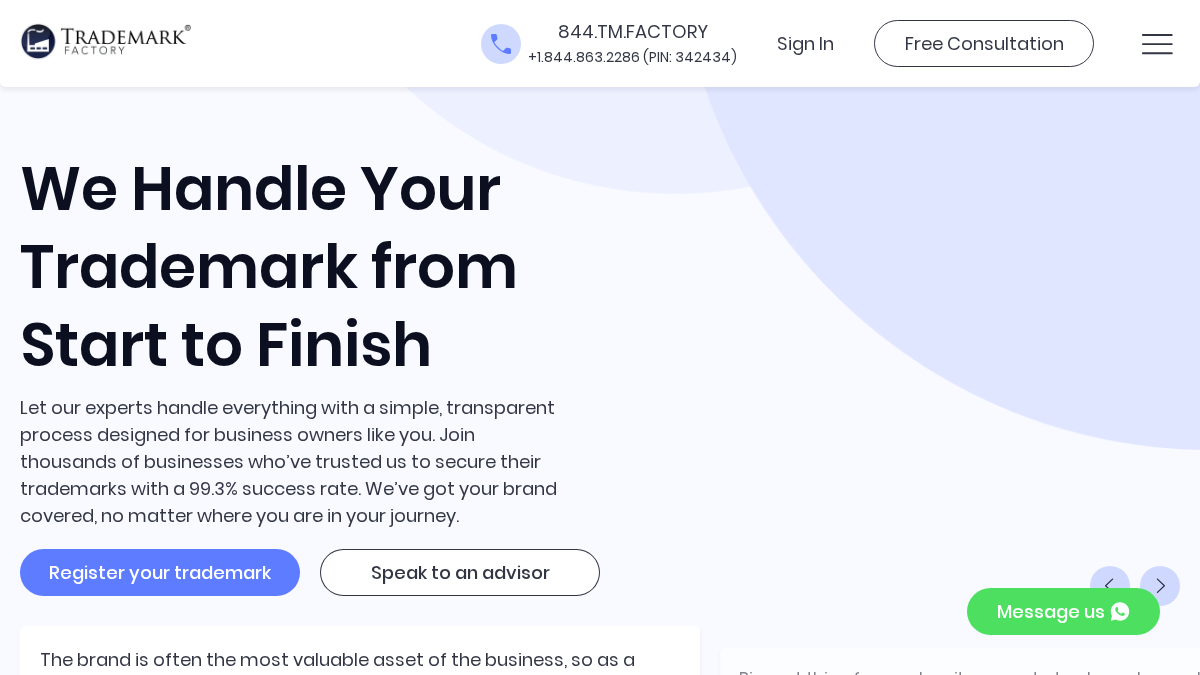 trademarkfactory.com 官网首页截图