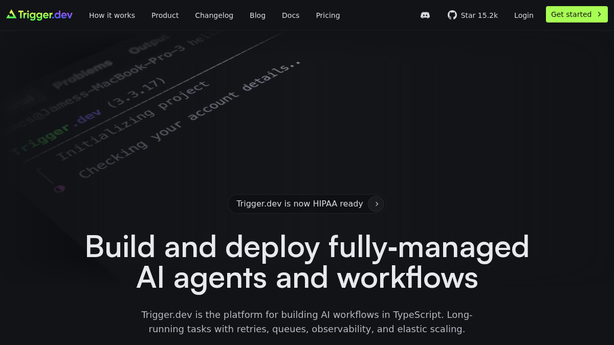 trigger.dev 官网首页截图