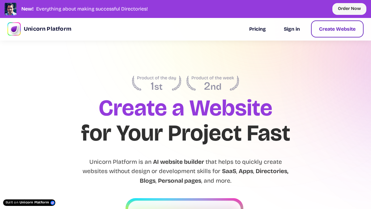 unicornplatform.com 官网首页截图