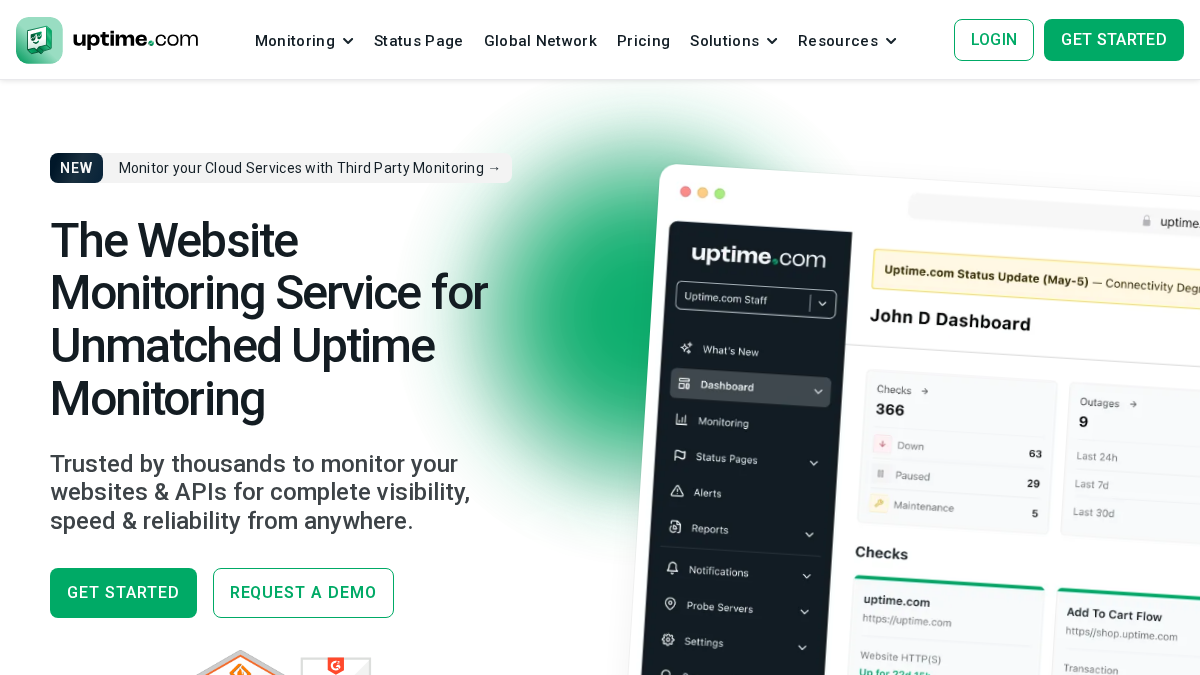 uptime.com 官网首页截图