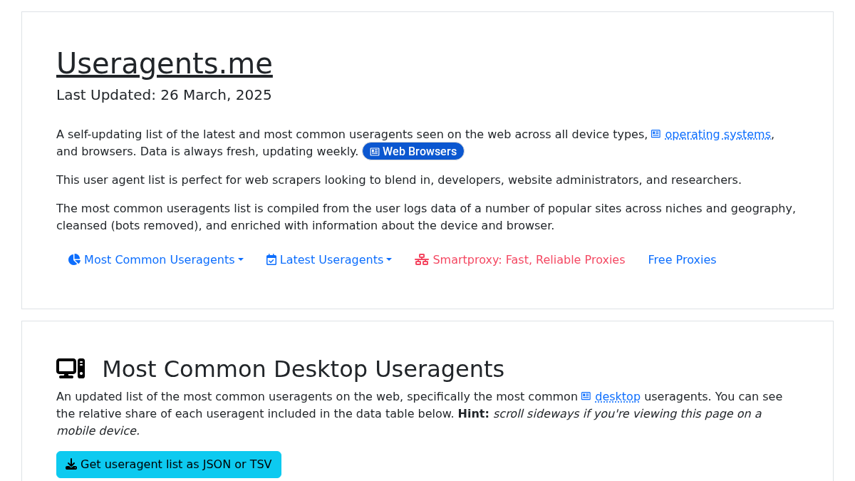 useragents.me 官网首页截图