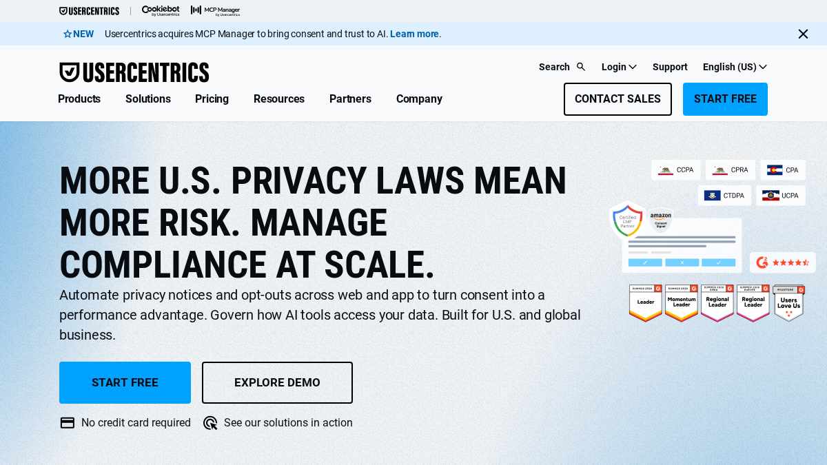 usercentrics.com 官网首页截图