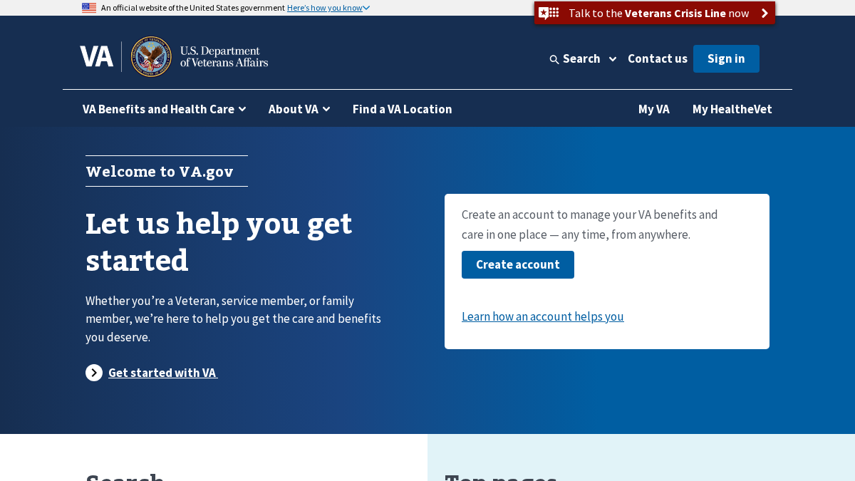 va.gov 官网首页截图