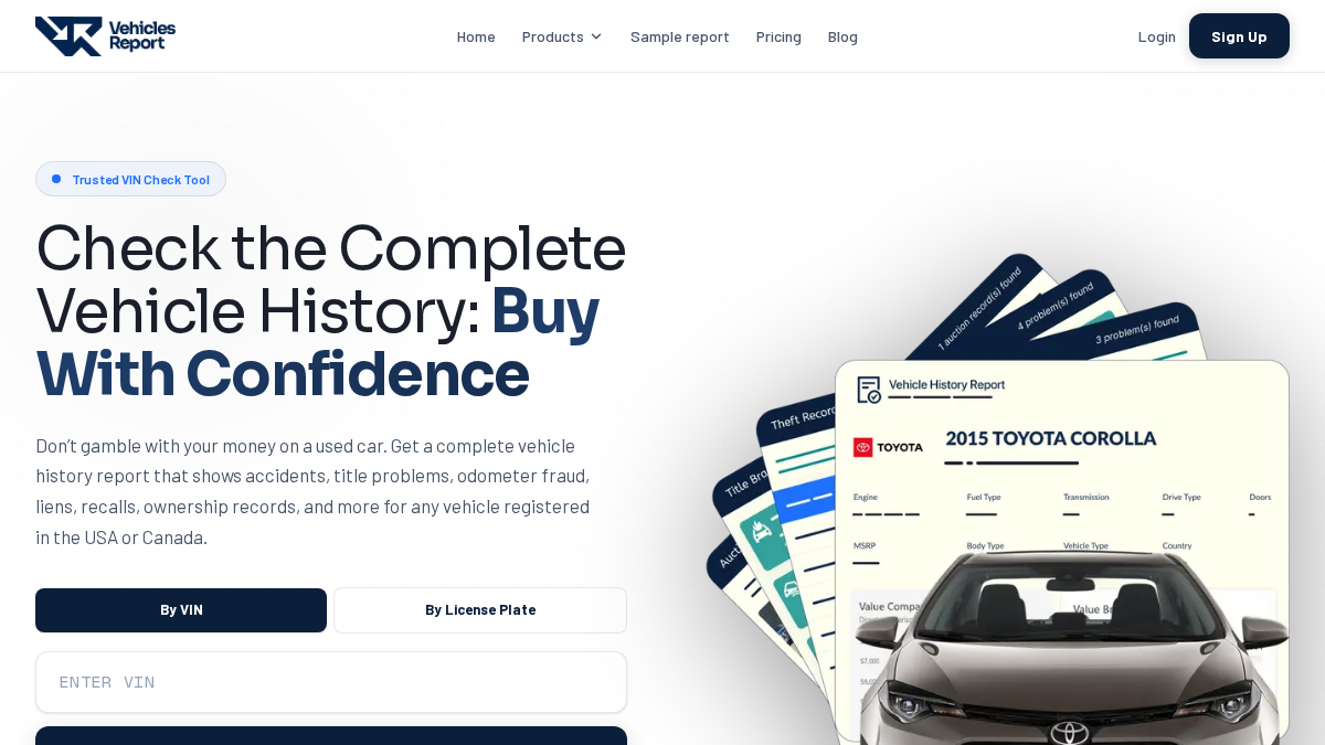 vehiclesreport.com 官网首页截图