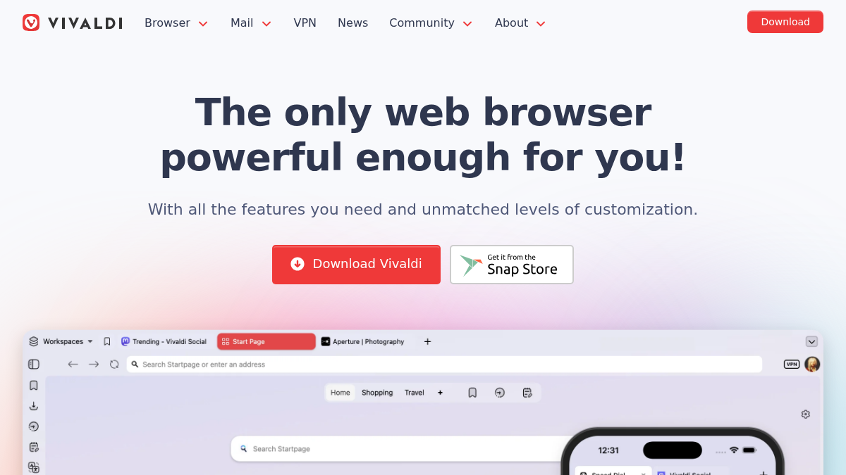 vivaldi.com 官网首页截图