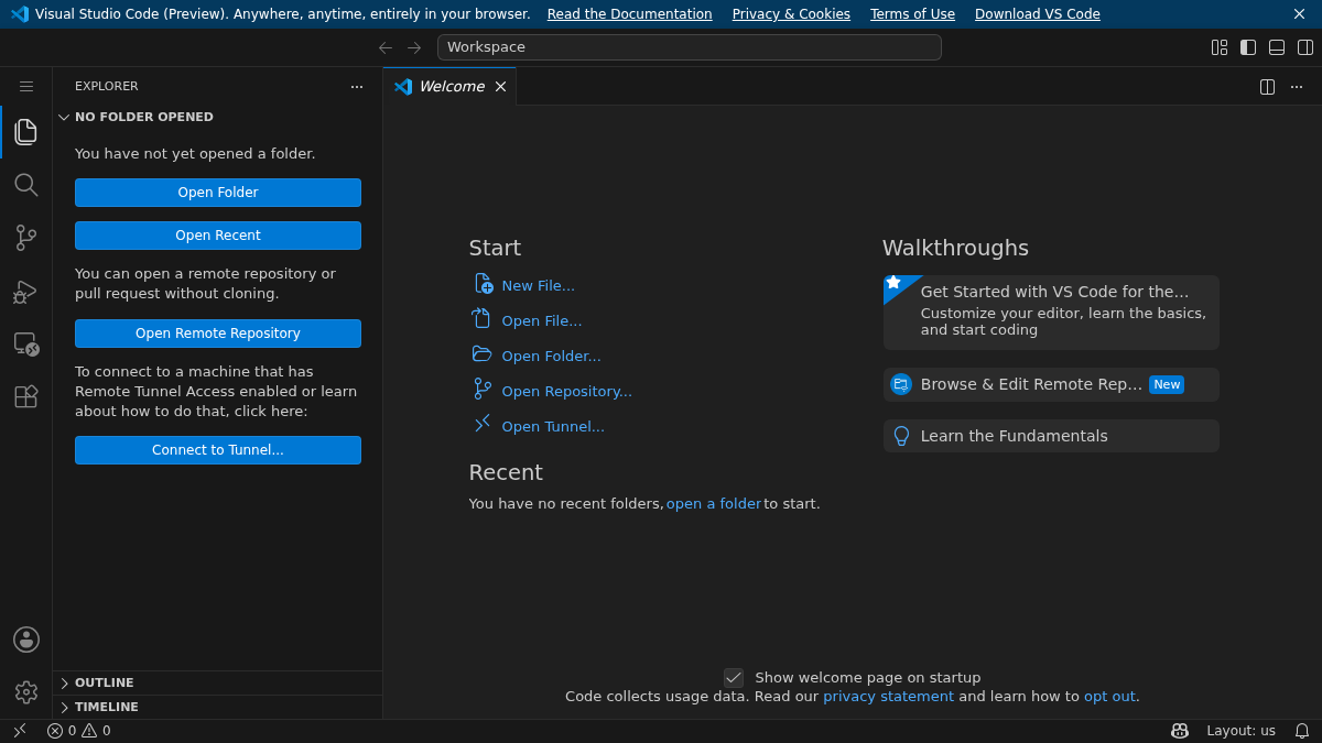 vscode.dev 官网首页截图