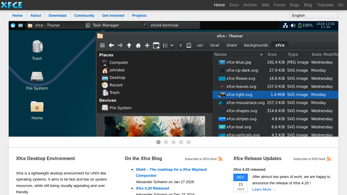 xfce.org 官网首页截图