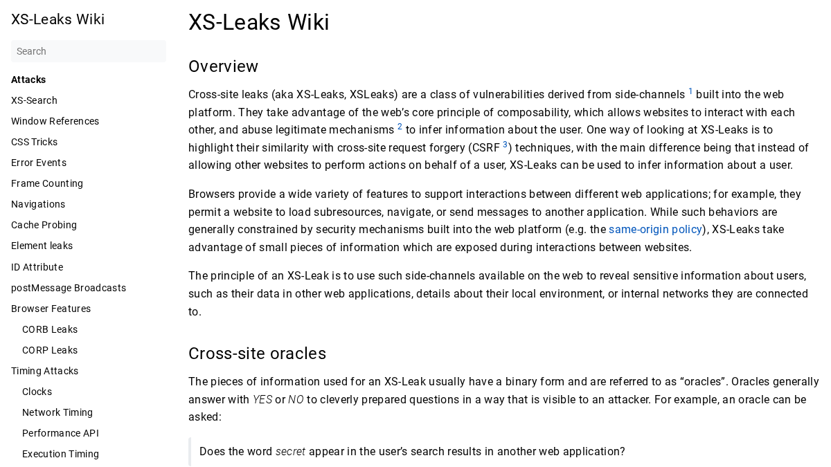 xsleaks.dev 官网首页截图